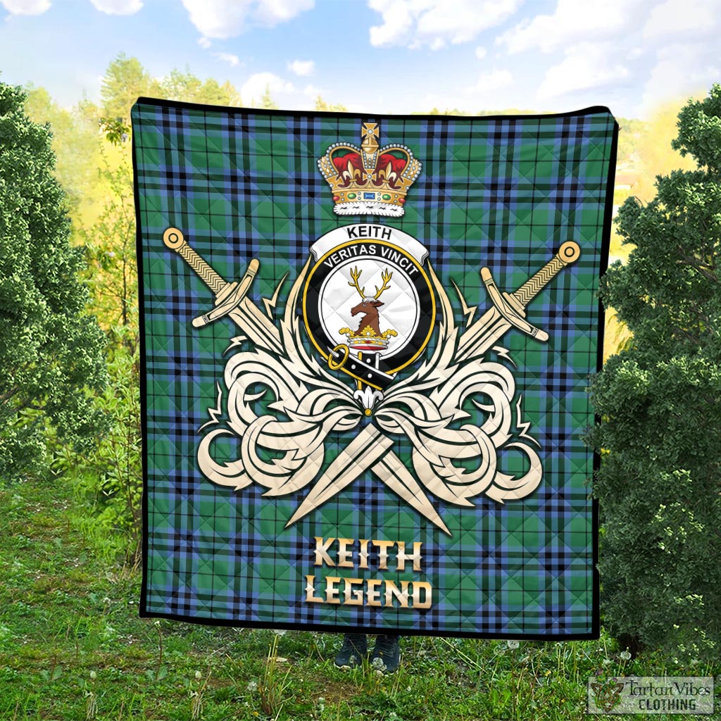 Tartan Vibes Clothing Keith Ancient Tartan Quilt with Clan Crest and the Golden Sword of Courageous Legacy