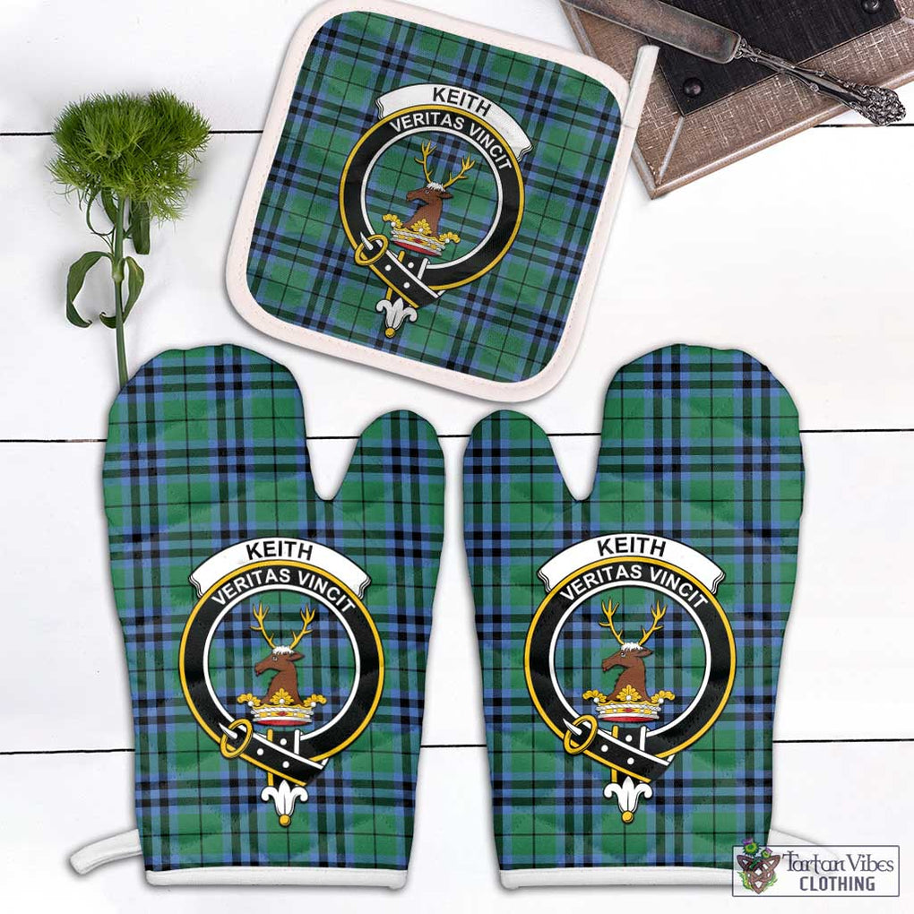 Keith Ancient Tartan Combo Oven Mitt & Pot-Holder with Family Crest Combo 1 Oven Mitt & 1 Pot-Holder White - Tartan Vibes Clothing