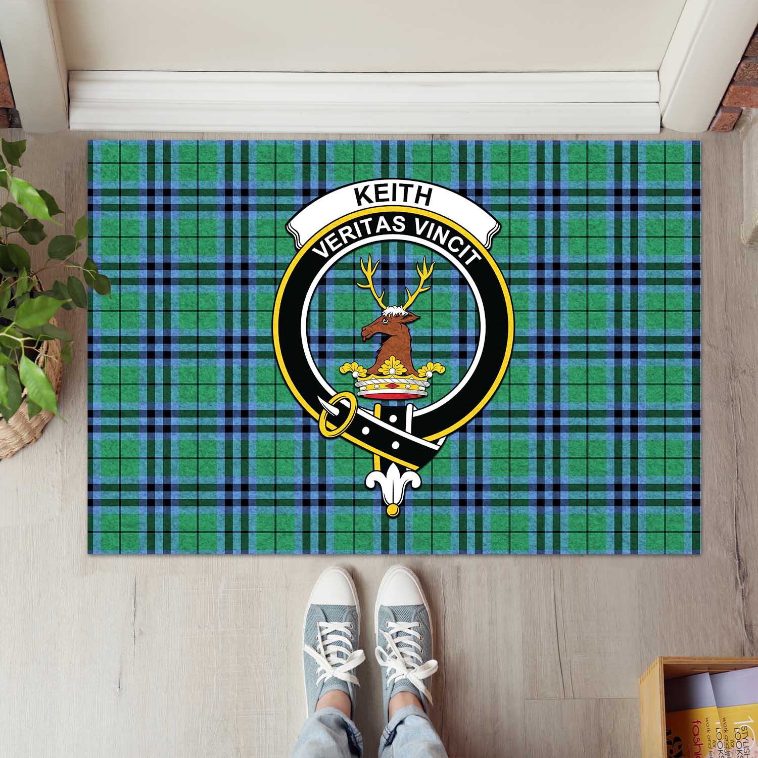 Keith Ancient Tartan Door Mat with Family Crest - Tartanvibesclothing