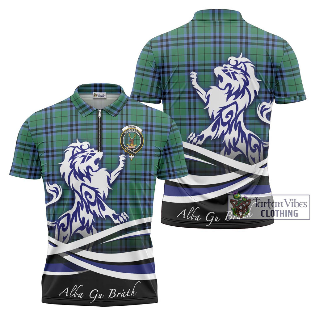 Keith Ancient Tartan Zipper Polo Shirt with Alba Gu Brath Regal Lion Emblem Unisex - Tartanvibesclothing Shop