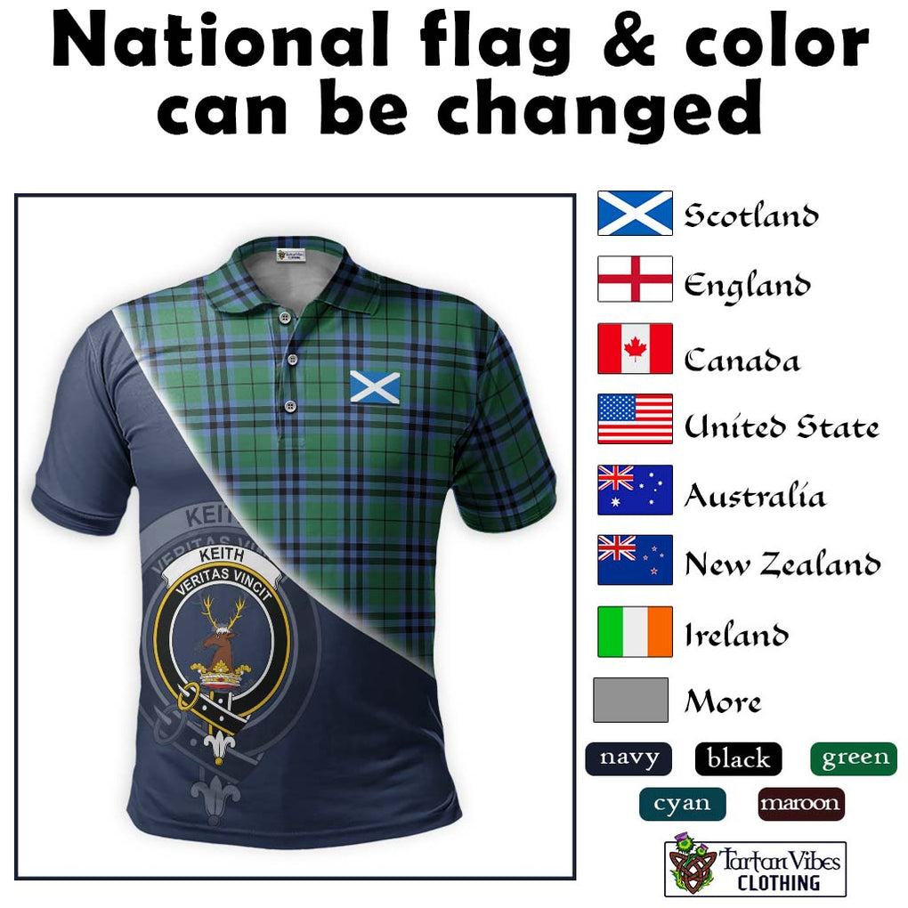 Keith Ancient Tartan Polo Shirt with Personalised National Flag and Family Crest Half Style - Tartanvibesclothing Shop