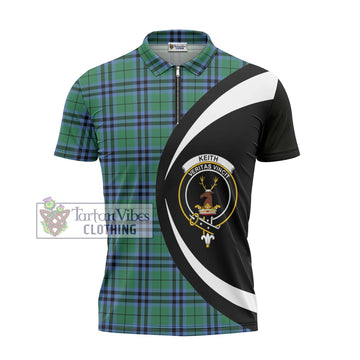 Keith Ancient Tartan Zipper Polo Shirt with Family Crest Circle Style