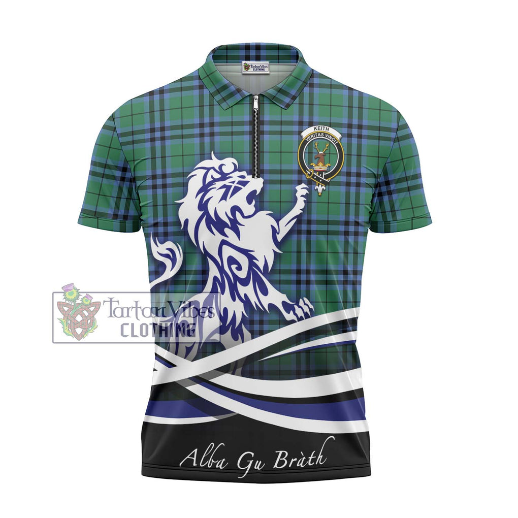 Keith Ancient Tartan Zipper Polo Shirt with Alba Gu Brath Regal Lion Emblem - Tartanvibesclothing Shop