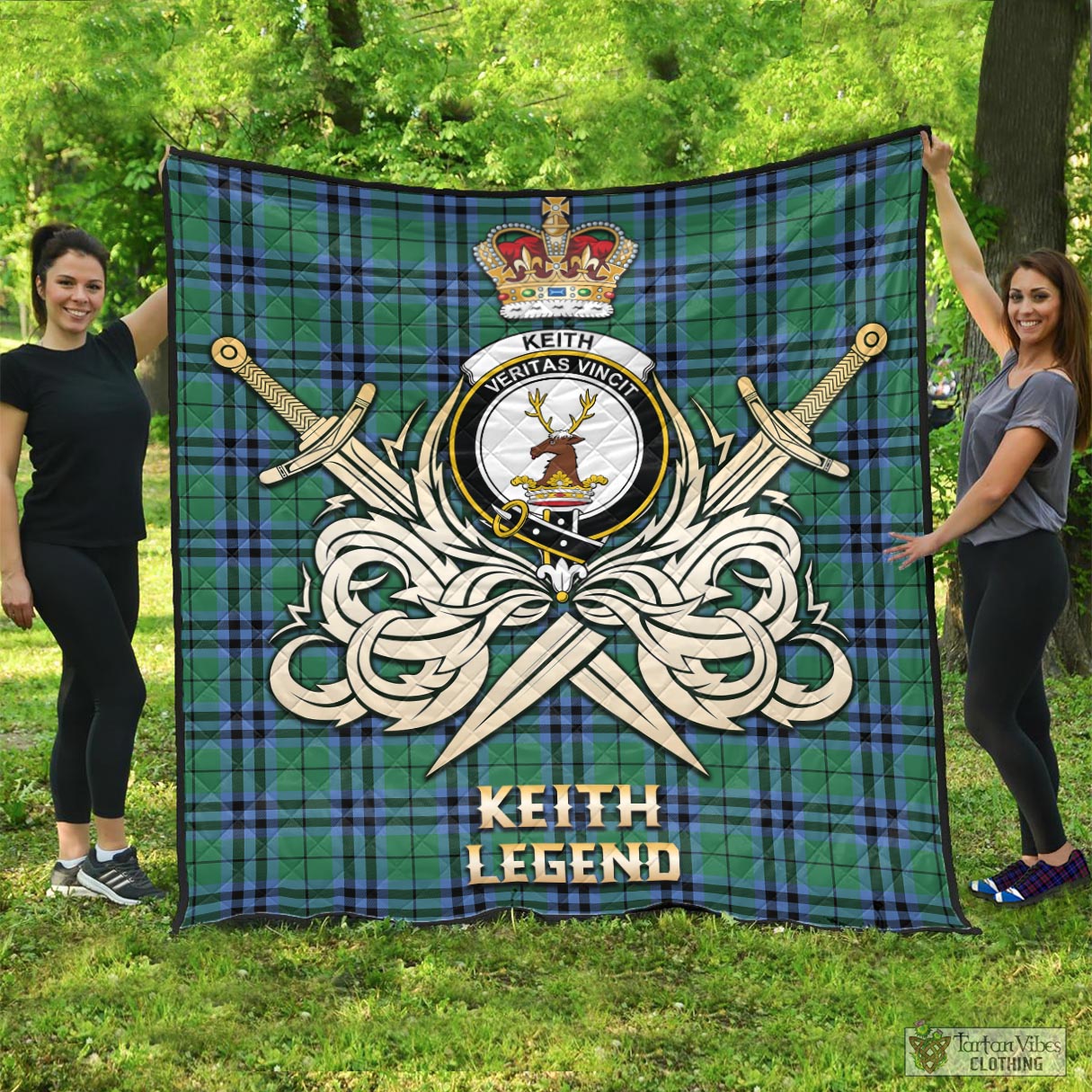 Tartan Vibes Clothing Keith Ancient Tartan Quilt with Clan Crest and the Golden Sword of Courageous Legacy