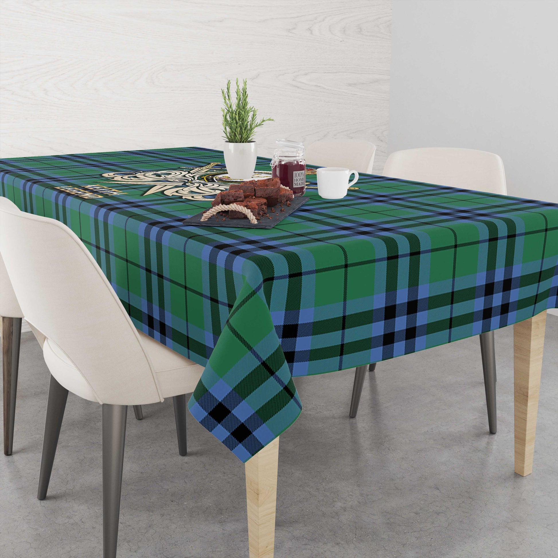 Tartan Vibes Clothing Keith Ancient Tartan Tablecloth with Clan Crest and the Golden Sword of Courageous Legacy