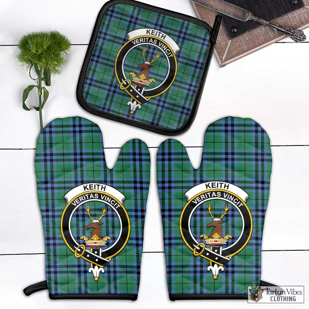 Keith Ancient Tartan Combo Oven Mitt & Pot-Holder with Family Crest Combo 1 Oven Mitt & 1 Pot-Holder Black - Tartan Vibes Clothing