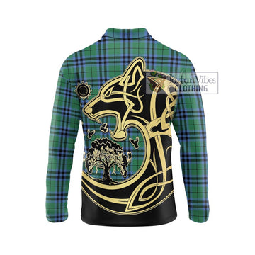 Keith Ancient Tartan Long Sleeve Polo Shirt with Family Crest Celtic Wolf Style