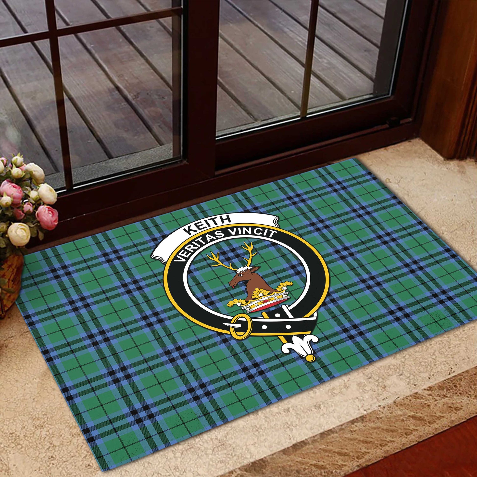 Keith Ancient Tartan Door Mat with Family Crest - Tartanvibesclothing