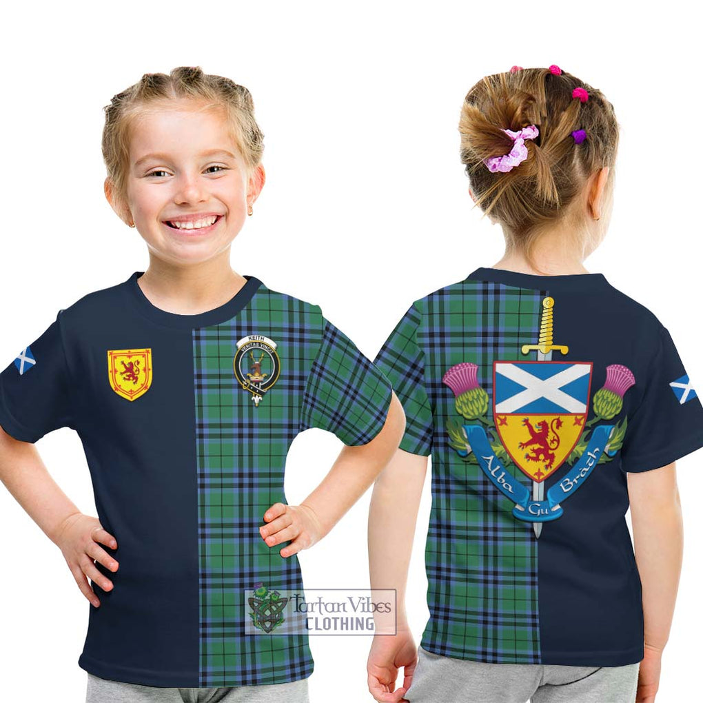 Tartan Vibes Clothing Keith Ancient Tartan Kid T-Shirt with Scottish Lion Royal Arm Half Style