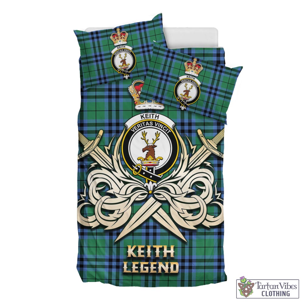 Tartan Vibes Clothing Keith Ancient Tartan Bedding Set with Clan Crest and the Golden Sword of Courageous Legacy