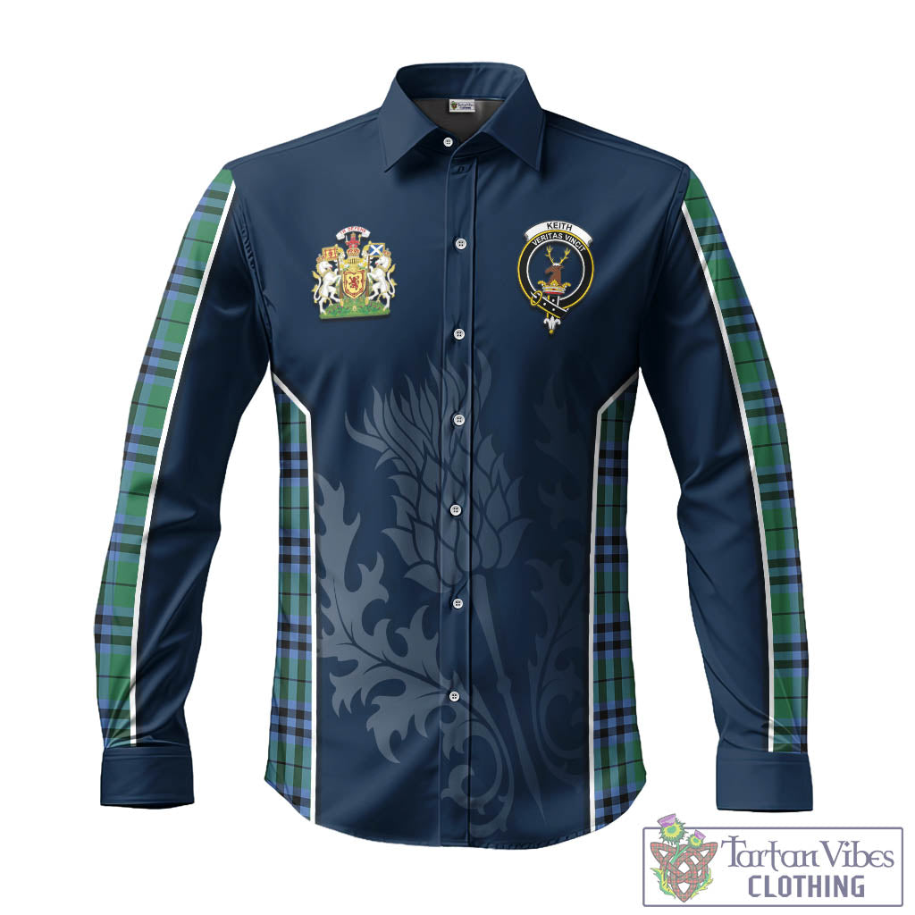 Tartan Vibes Clothing Keith Ancient Tartan Long Sleeve Button Up Shirt with Family Crest and Scottish Thistle Vibes Sport Style