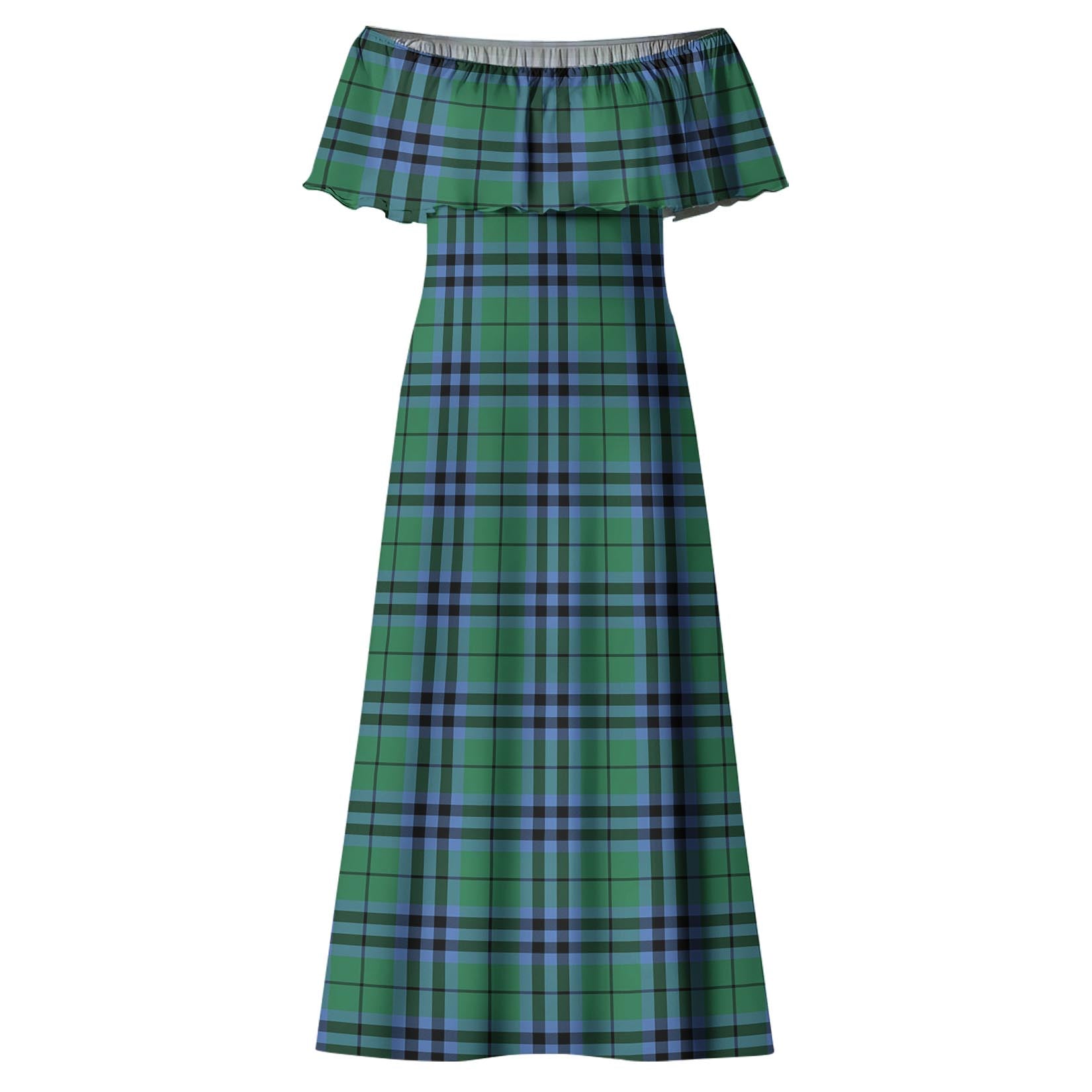 Keith Ancient Tartan Off Shoulder Long Dress - Tartanvibesclothing