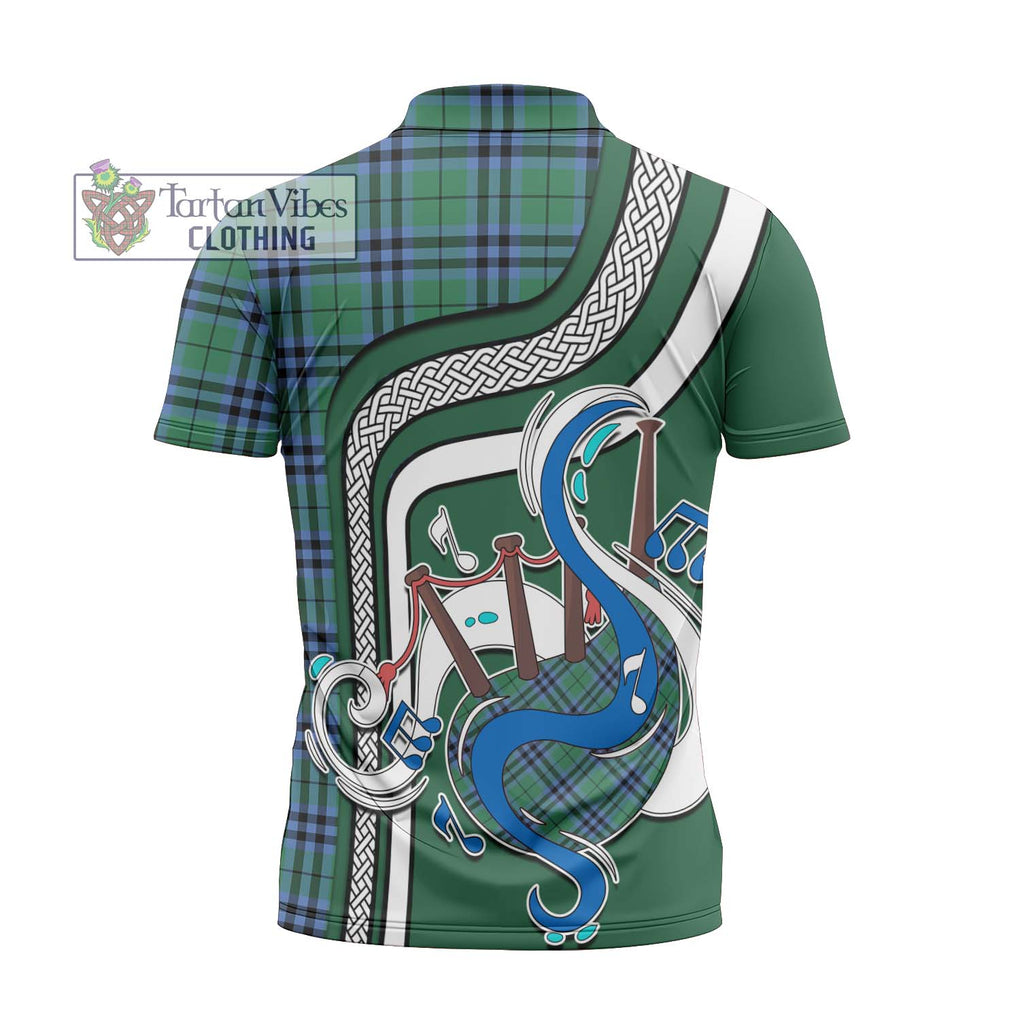 Keith Ancient Tartan Zipper Polo Shirt with Epic Bagpipe Style - Tartanvibesclothing Shop