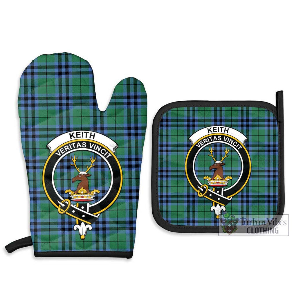 Keith Ancient Tartan Combo Oven Mitt & Pot-Holder with Family Crest Combo 1 Oven Mitt & 2 Pot-Holder Black - Tartan Vibes Clothing