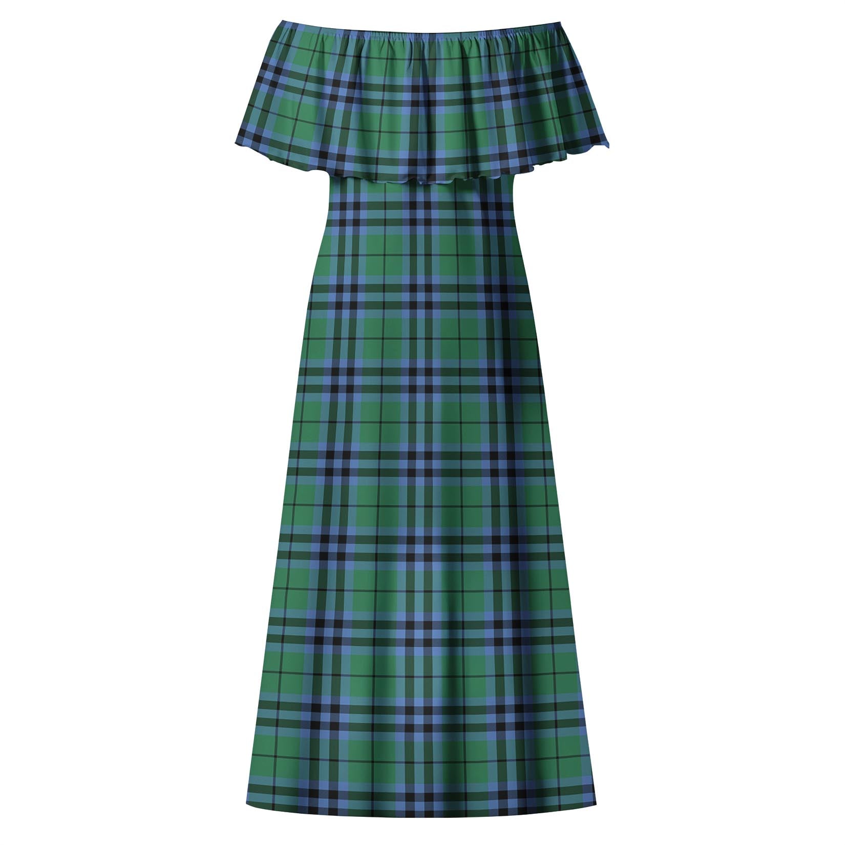 Keith Ancient Tartan Off Shoulder Long Dress - Tartanvibesclothing