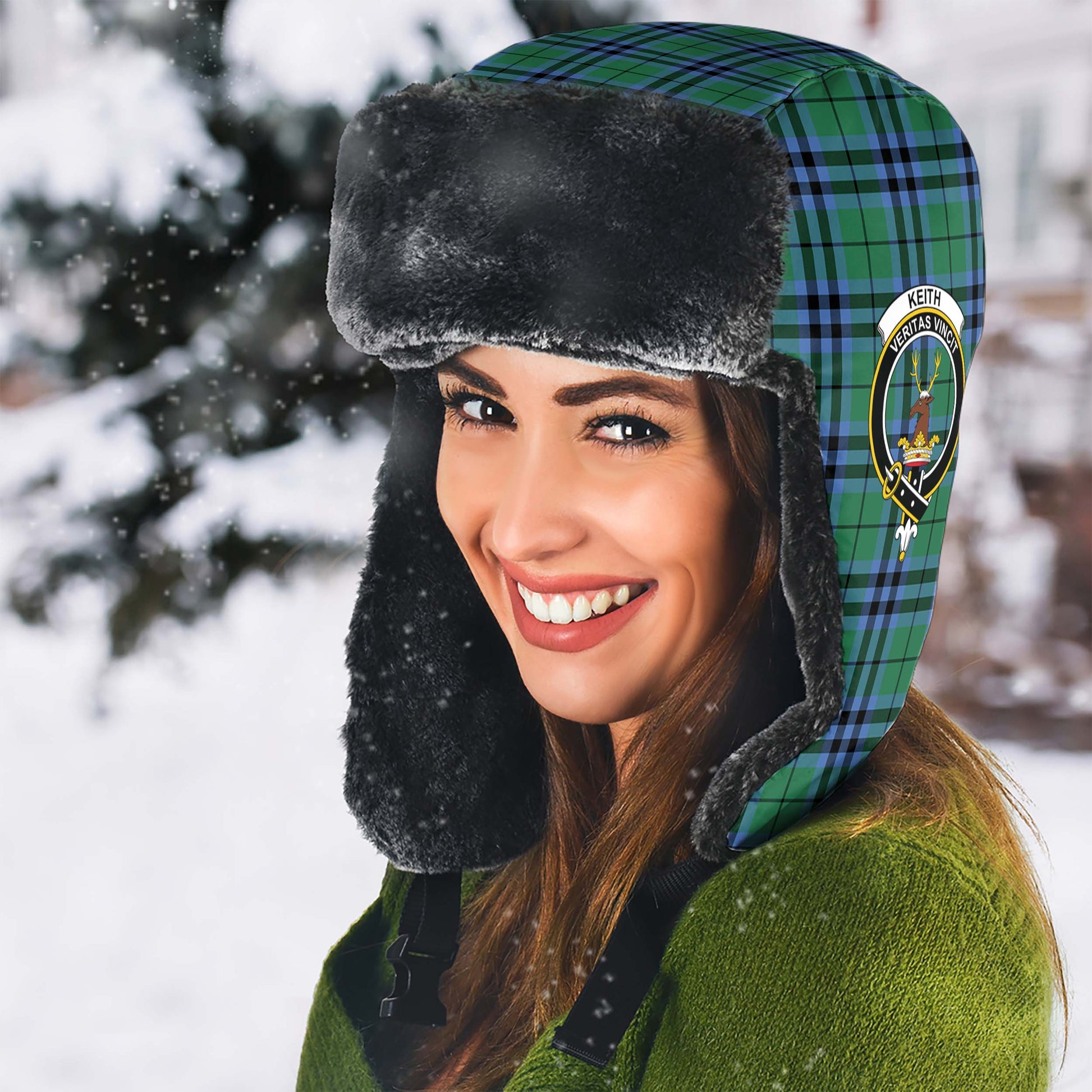 Keith Ancient Tartan Winter Trapper Hat with Family Crest - Tartanvibesclothing