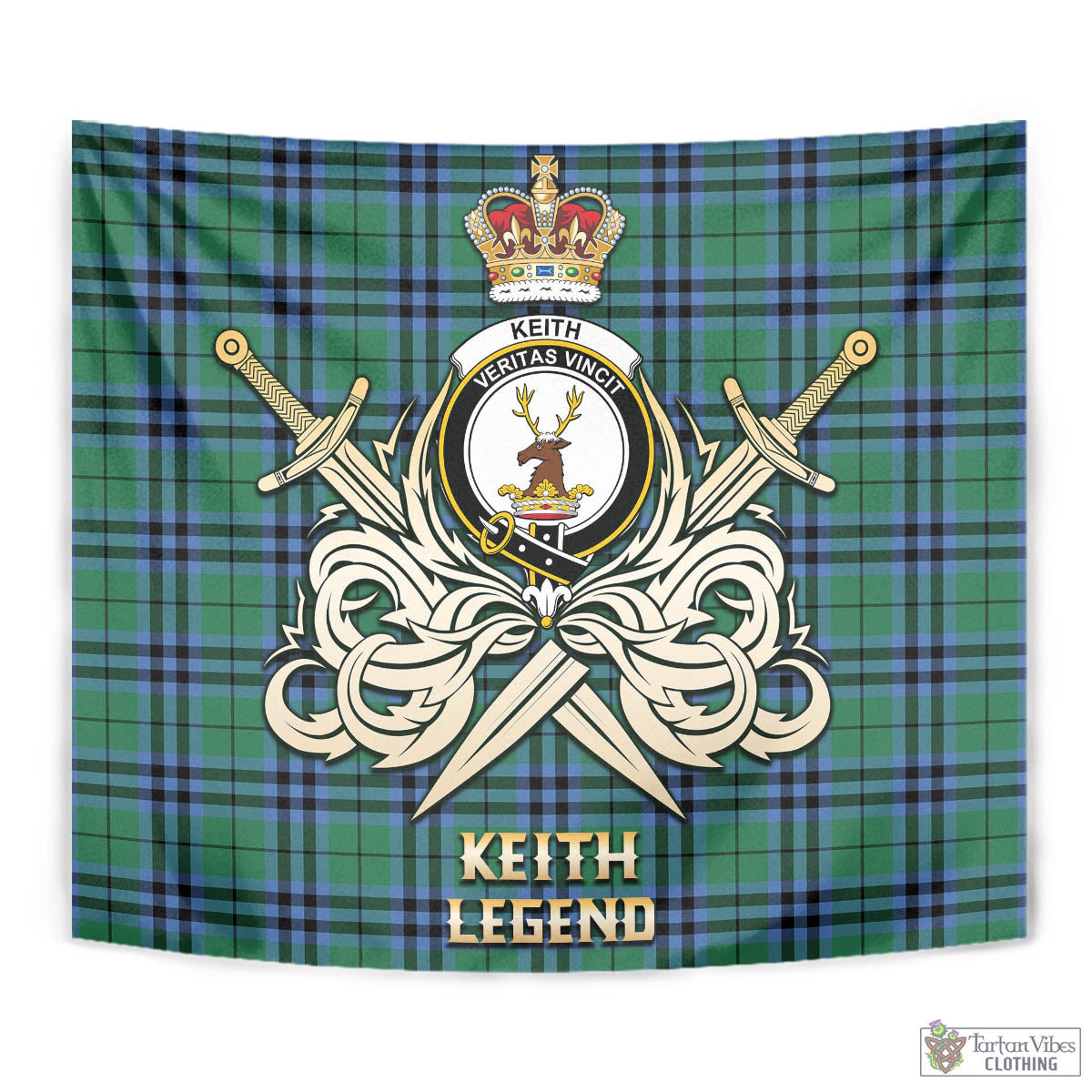 Tartan Vibes Clothing Keith Ancient Tartan Tapestry with Clan Crest and the Golden Sword of Courageous Legacy