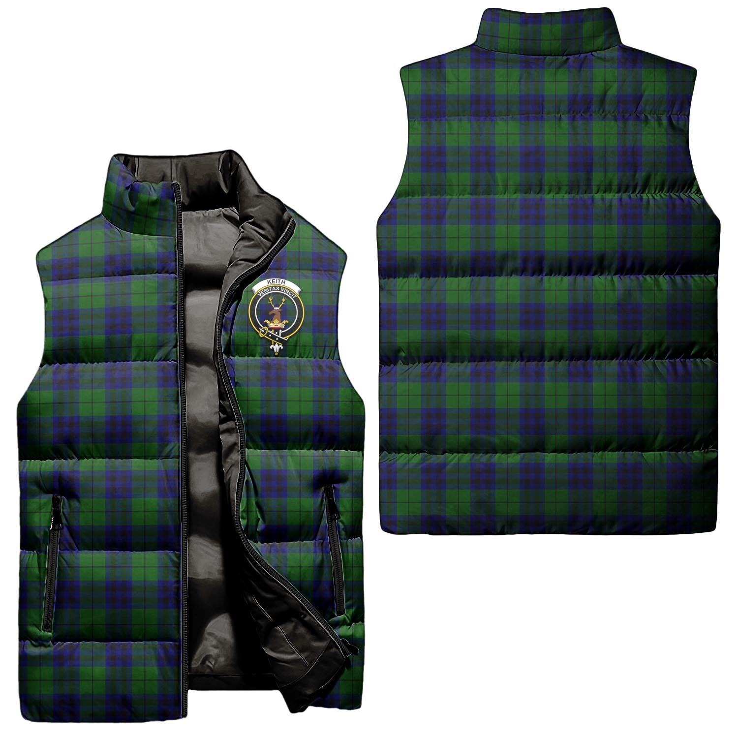 Keith Modern Tartan Sleeveless Puffer Jacket with Family Crest Unisex - Tartanvibesclothing