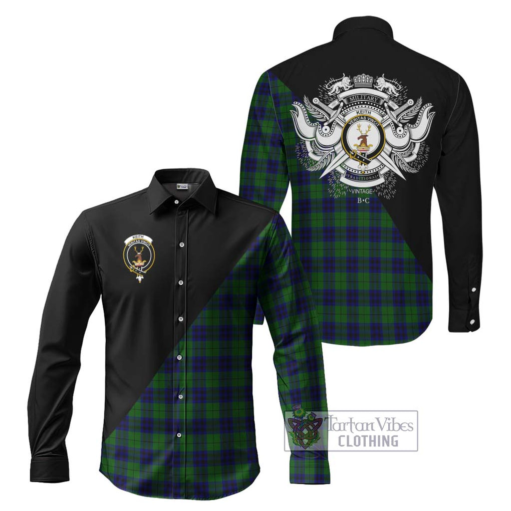 Keith Modern Tartan Long Sleeve Button Shirt with Family Crest and Military Logo Style Men's Shirt S - Tartanvibesclothing Shop