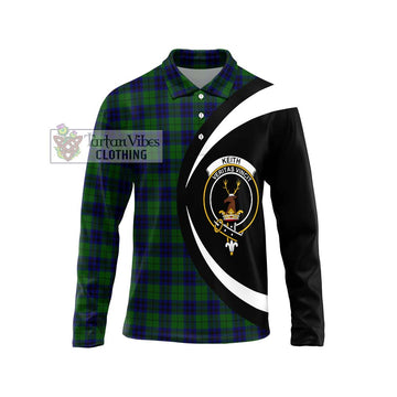 Keith Modern Tartan Long Sleeve Polo Shirt with Family Crest Circle Style