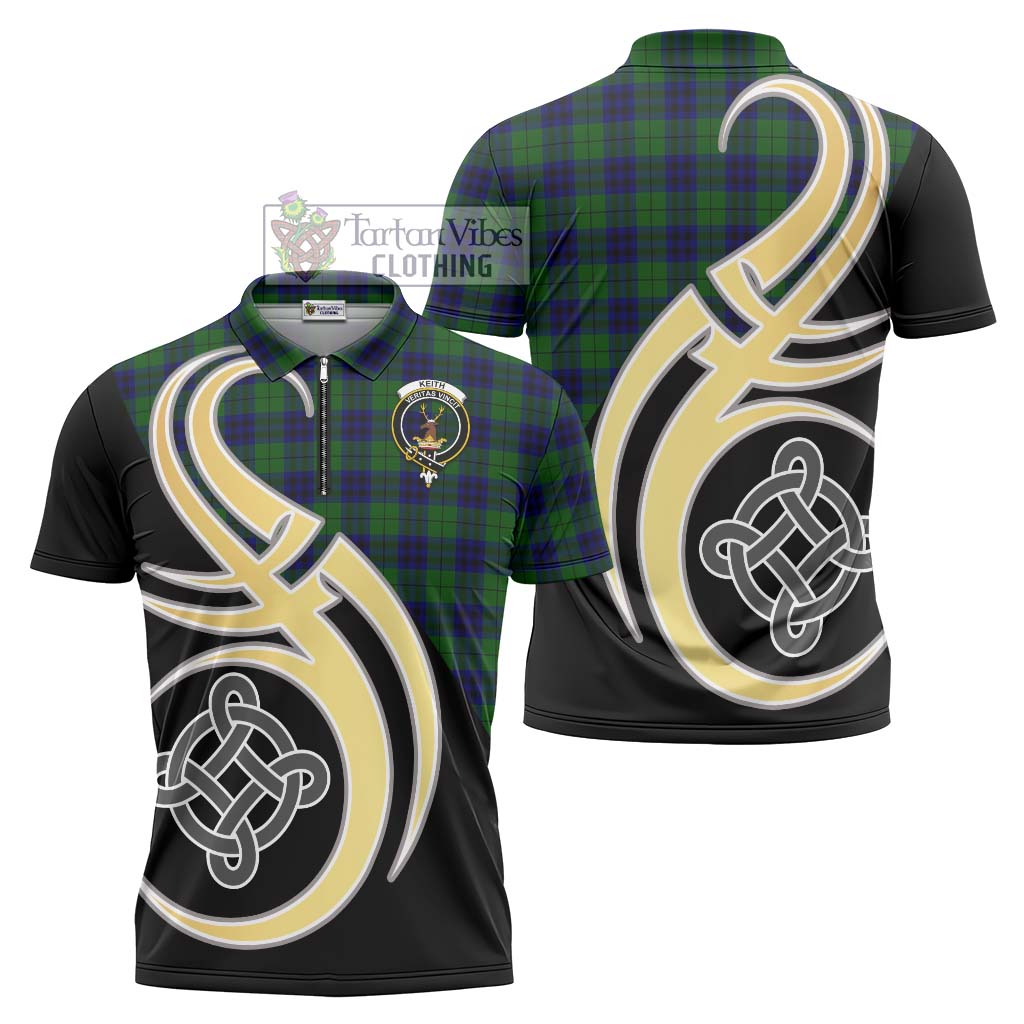 Tartan Vibes Clothing Keith Modern Tartan Zipper Polo Shirt with Family Crest and Celtic Symbol Style