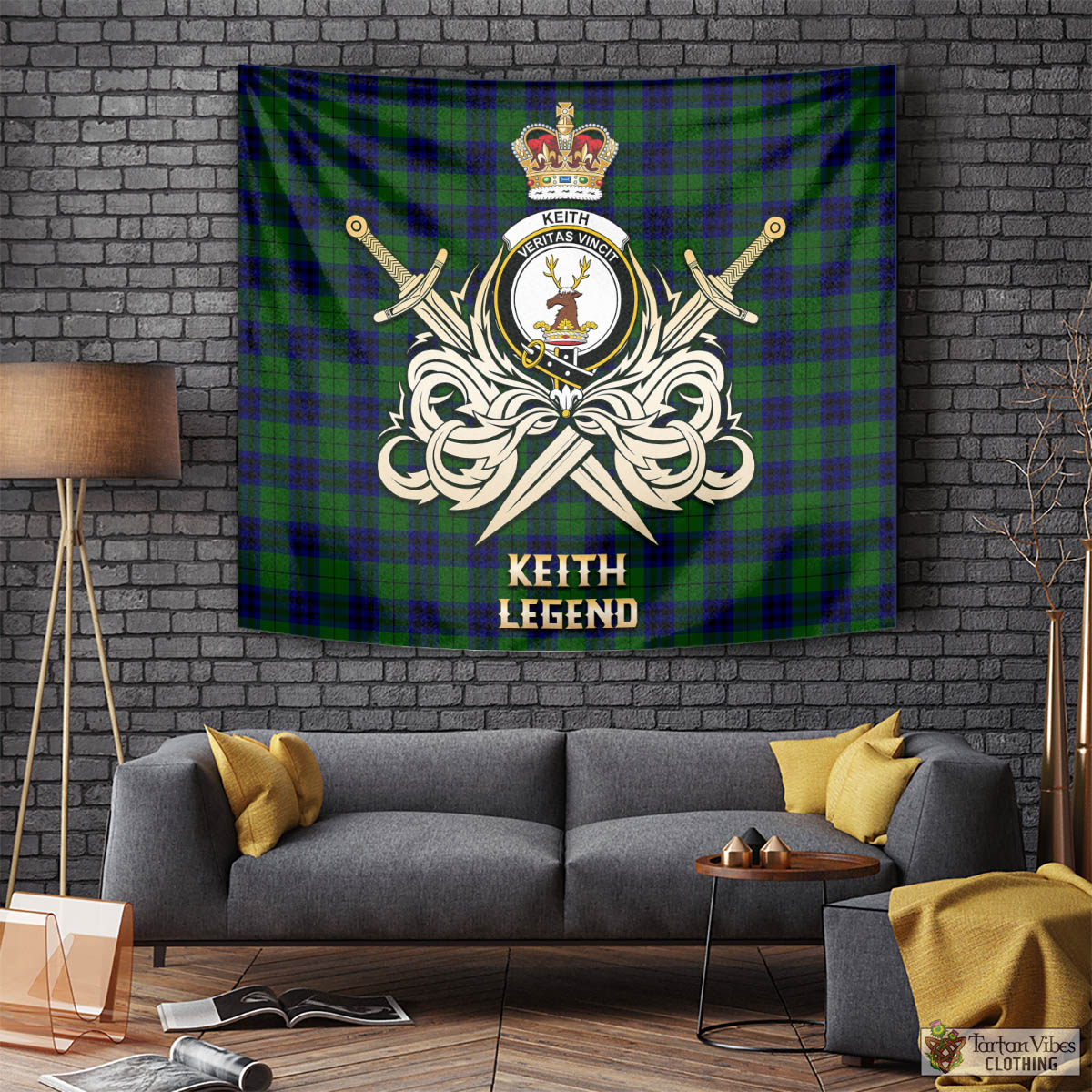 Tartan Vibes Clothing Keith Modern Tartan Tapestry with Clan Crest and the Golden Sword of Courageous Legacy