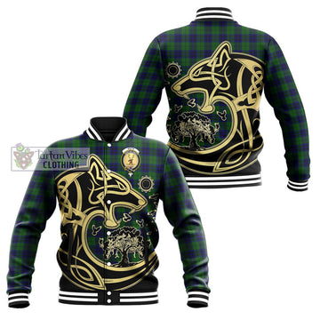 Keith Modern Tartan Baseball Jacket with Family Crest Celtic Wolf Style