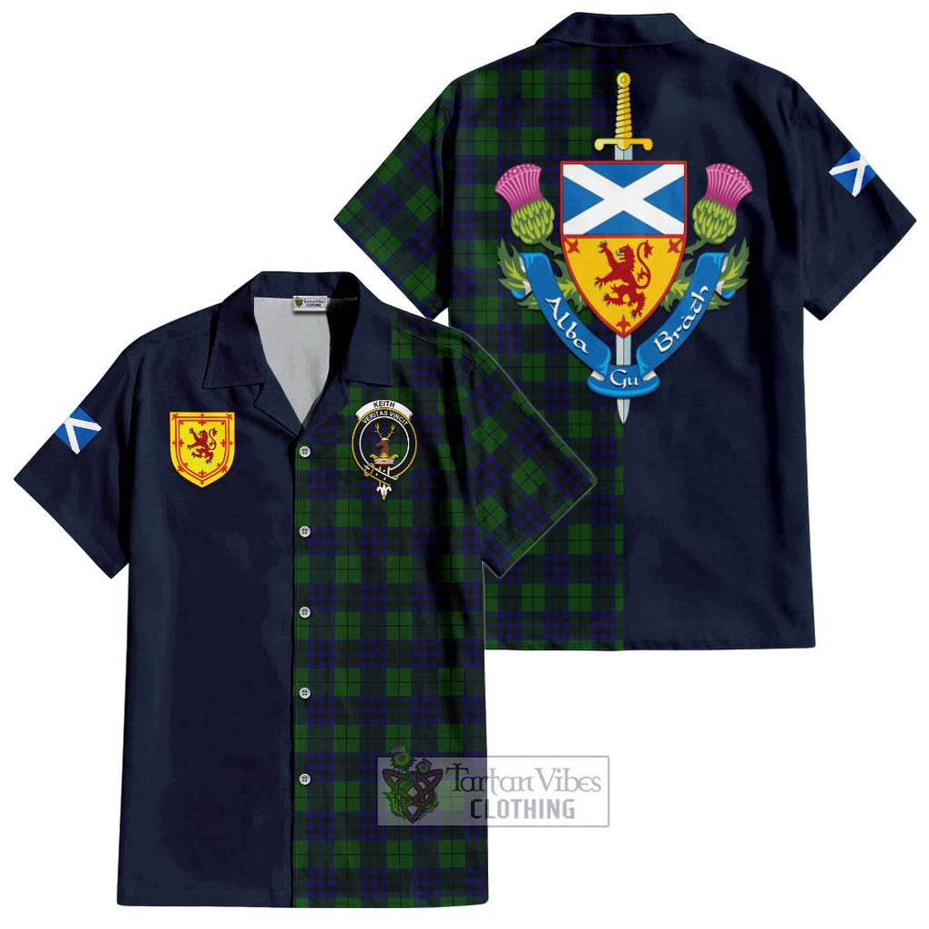 Tartan Vibes Clothing Keith Modern Tartan Short Sleeve Button Shirt with Scottish Lion Royal Arm Half Style