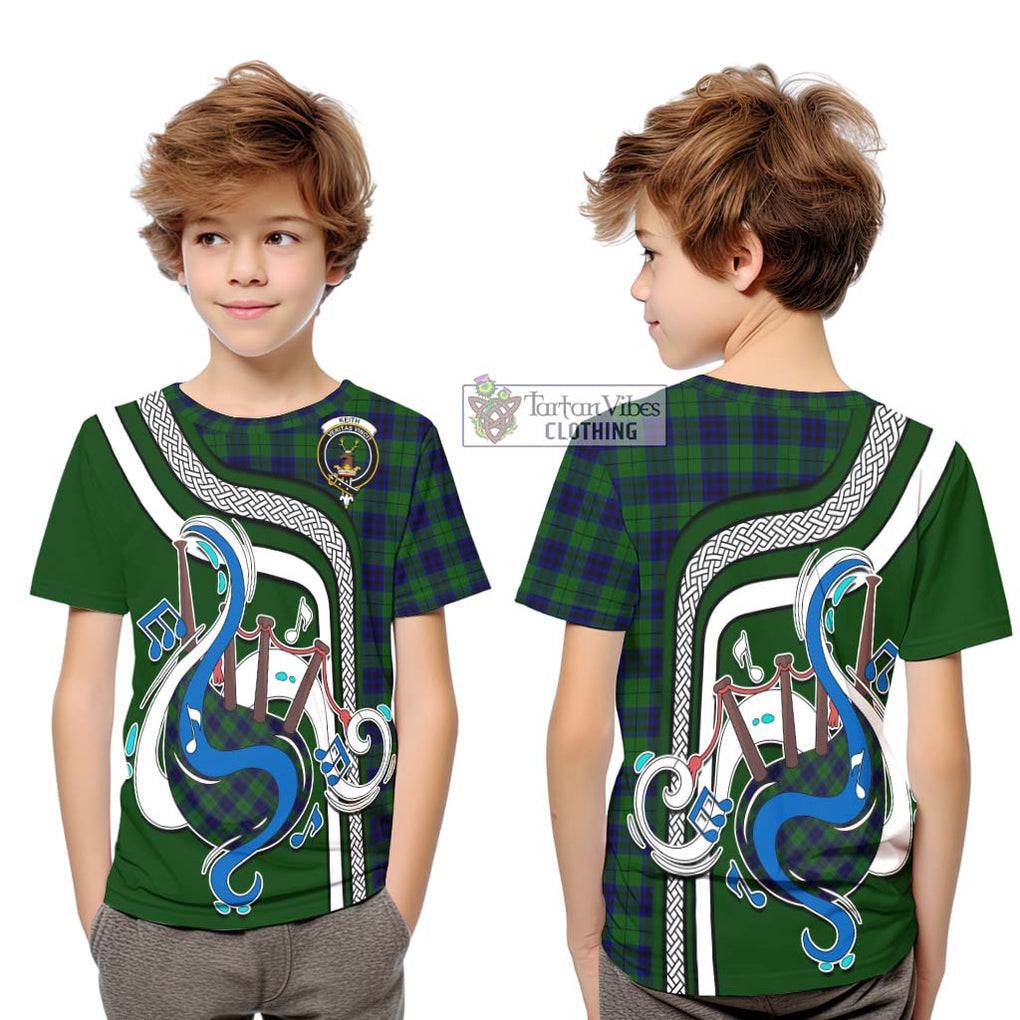 Tartan Vibes Clothing Keith Modern Tartan Kid T-Shirt with Epic Bagpipe Style