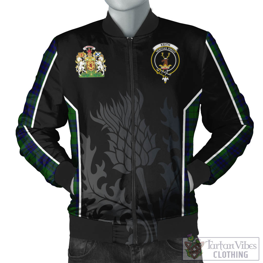 Tartan Vibes Clothing Keith Modern Tartan Bomber Jacket with Family Crest and Scottish Thistle Vibes Sport Style