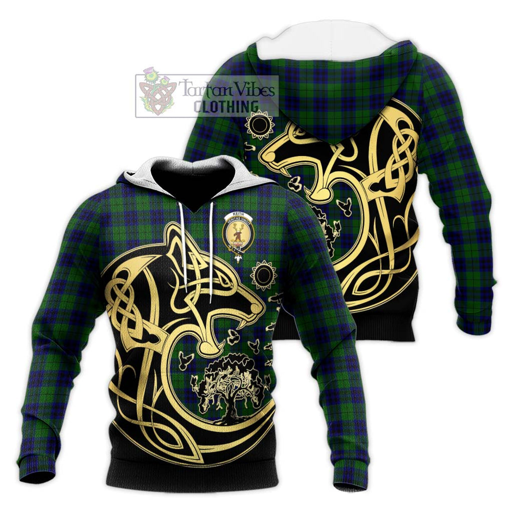 Keith Modern Tartan Knitted Hoodie with Family Crest Celtic Wolf Style Unisex Knitted Pullover Hoodie - Tartan Vibes Clothing