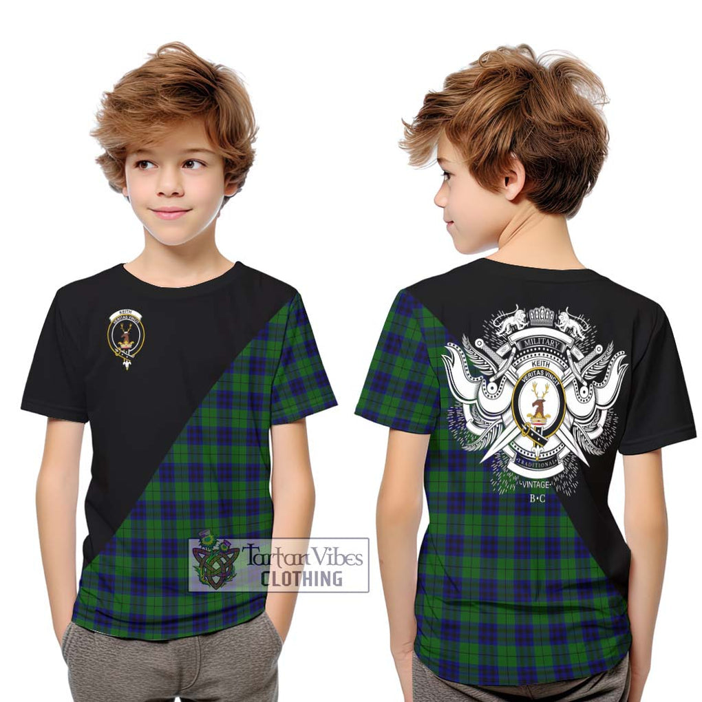 Keith Modern Tartan Kid T-Shirt with Family Crest and Military Logo Style Youth XL Size14 - Tartanvibesclothing Shop