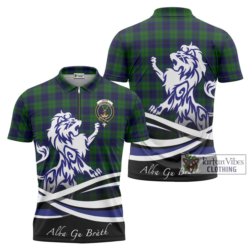 Keith Modern Tartan Zipper Polo Shirt with Alba Gu Brath Regal Lion Emblem Unisex - Tartanvibesclothing Shop