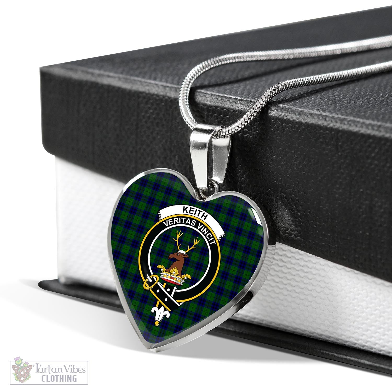 Tartan Vibes Clothing Keith Modern Tartan Heart Necklace with Family Crest