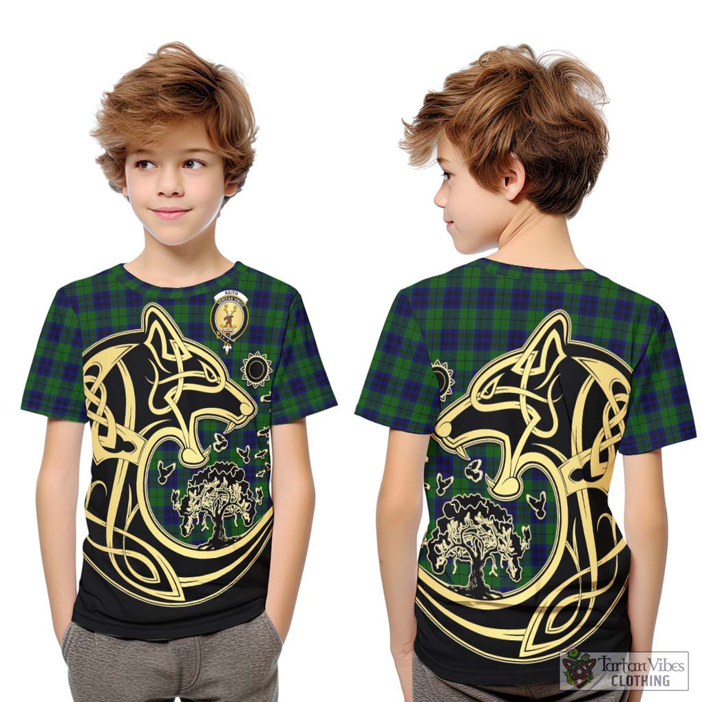 Keith Modern Tartan Kid T-Shirt with Family Crest Celtic Wolf Style Youth XL Size14 - Tartan Vibes Clothing