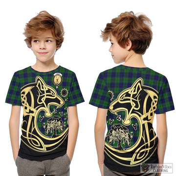 Keith Modern Tartan Kid T-Shirt with Family Crest Celtic Wolf Style