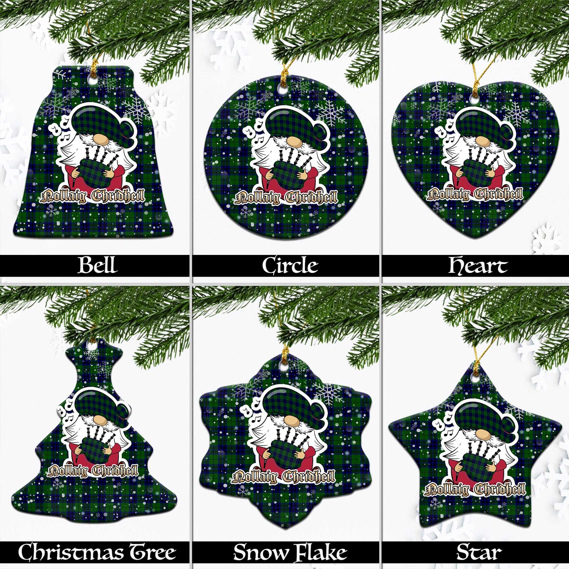 Keith Modern Tartan Christmas Ornaments with Scottish Gnome Playing Bagpipes Ceramic - Tartanvibesclothing