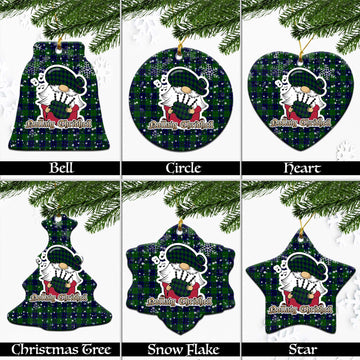 Keith Modern Tartan Christmas Ceramic Ornaments with Scottish Gnome Playing Bagpipes