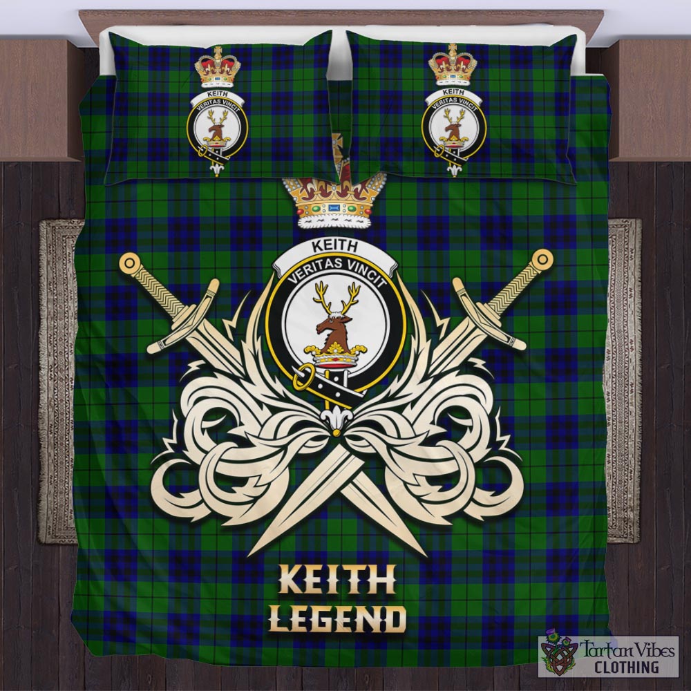 Tartan Vibes Clothing Keith Modern Tartan Bedding Set with Clan Crest and the Golden Sword of Courageous Legacy