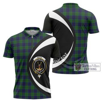 Keith Modern Tartan Zipper Polo Shirt with Family Crest Circle Style