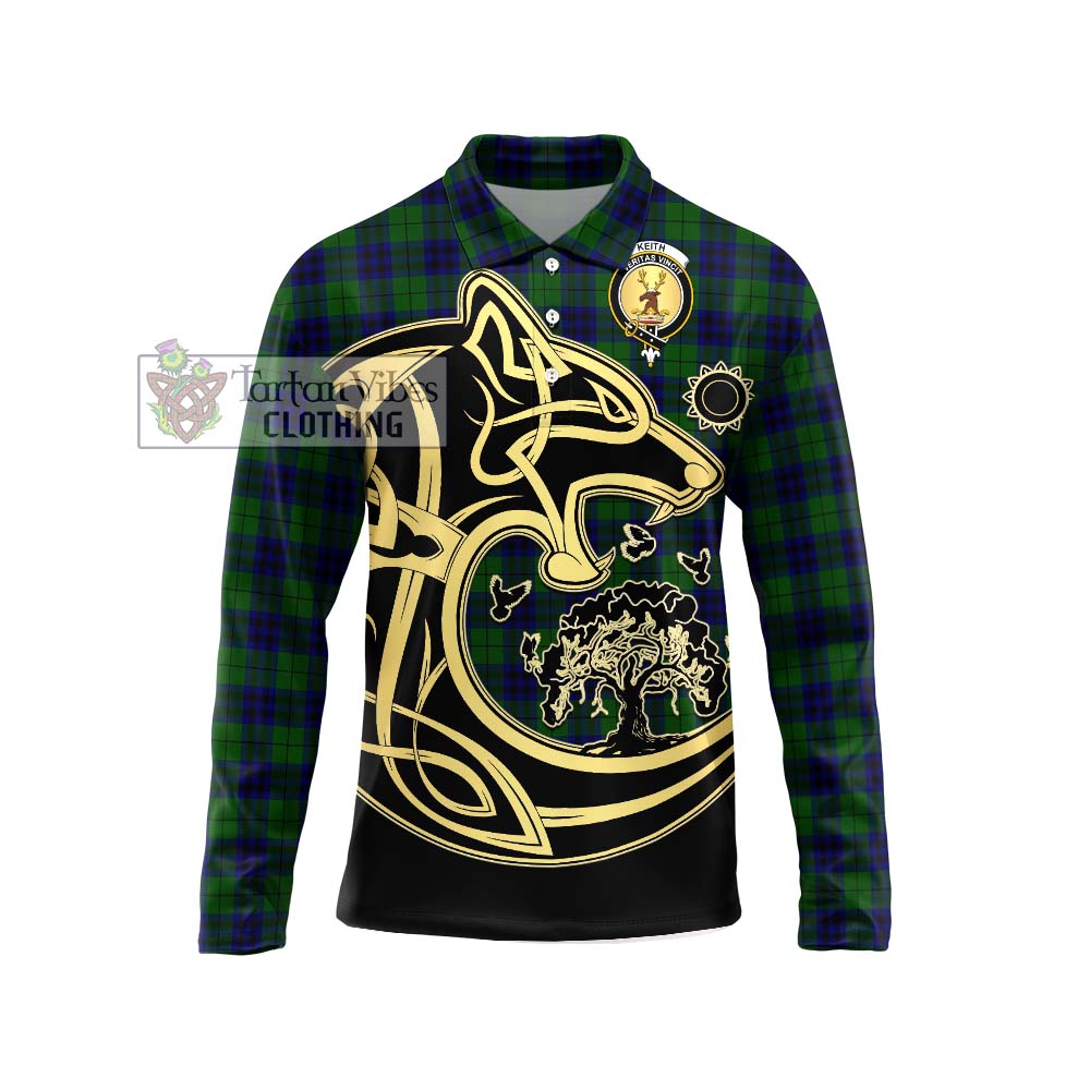 Keith Modern Tartan Long Sleeve Polo Shirt with Family Crest Celtic Wolf Style Unisex - Tartanvibesclothing Shop