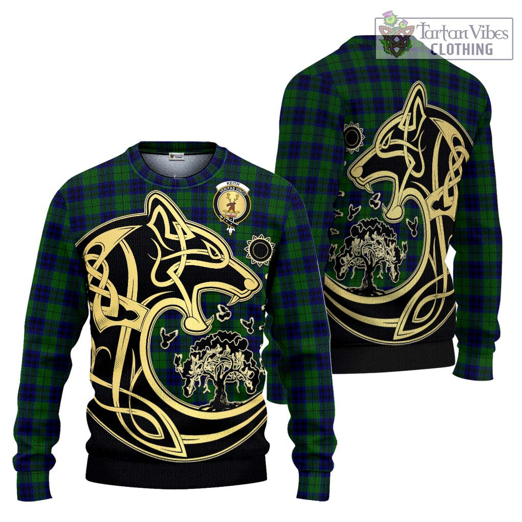 Keith Modern Tartan Knitted Sweater with Family Crest Celtic Wolf Style Unisex - Tartan Vibes Clothing