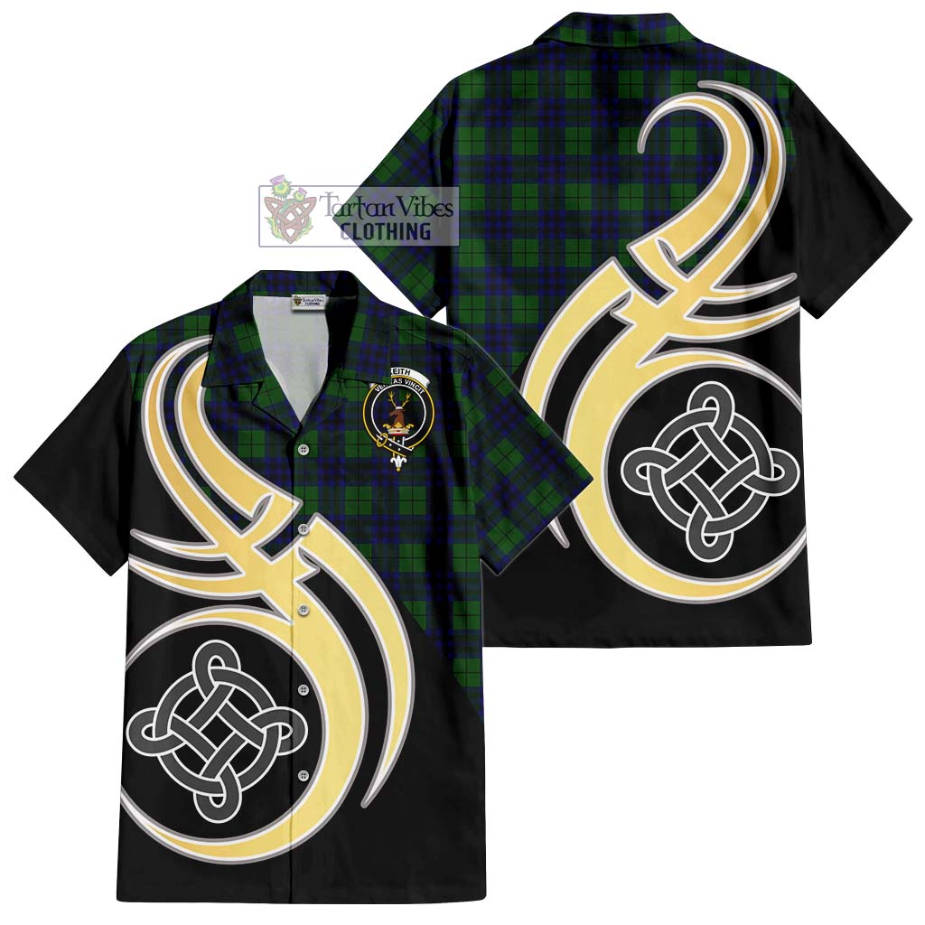 Keith Modern Tartan Short Sleeve Button Shirt with Family Crest and Celtic Symbol Style - Tartan Vibes Clothing