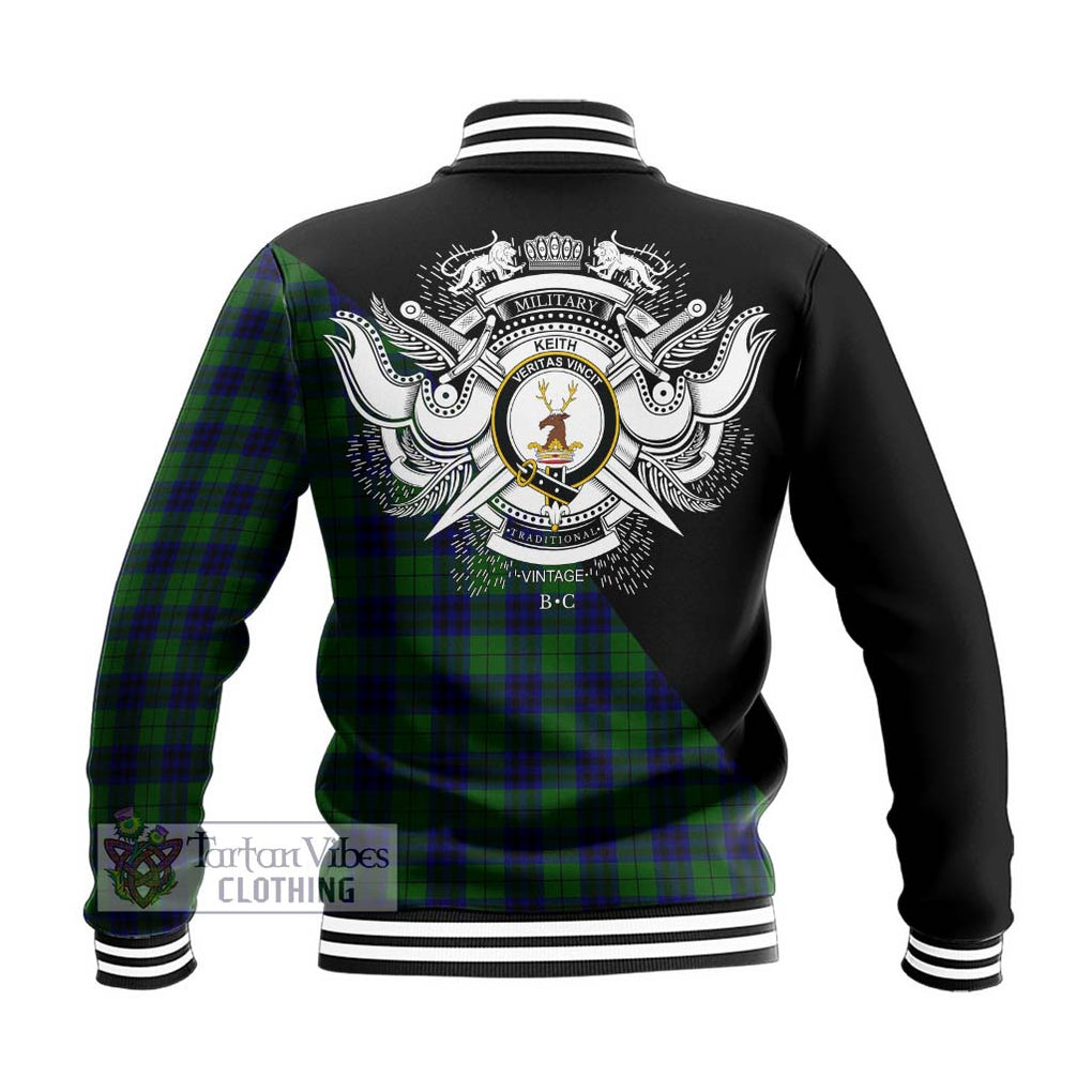 Keith Modern Tartan Baseball Jacket with Family Crest and Military Logo Style - Tartanvibesclothing Shop