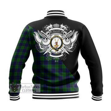 Keith Modern Tartan Baseball Jacket with Family Crest and Military Logo Style