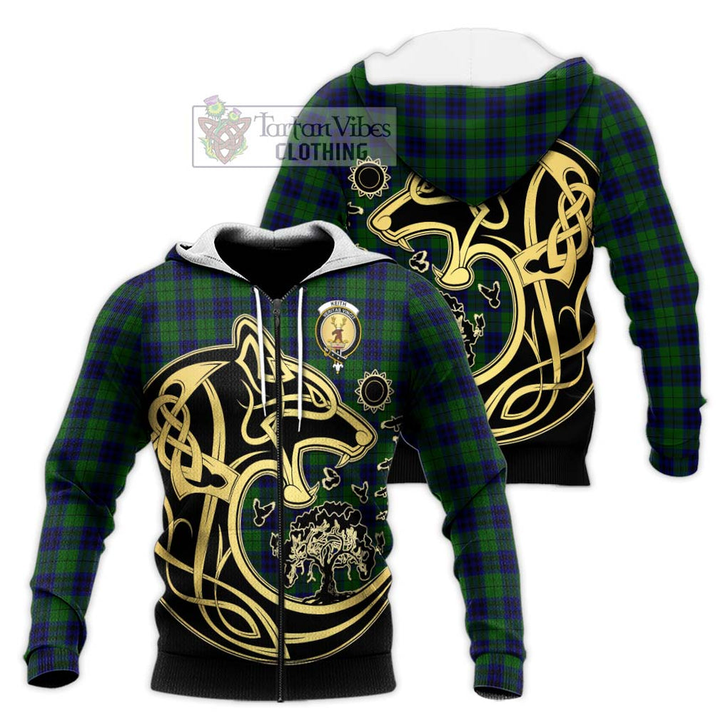 Keith Modern Tartan Knitted Hoodie with Family Crest Celtic Wolf Style Unisex Knitted Zip Hoodie - Tartan Vibes Clothing