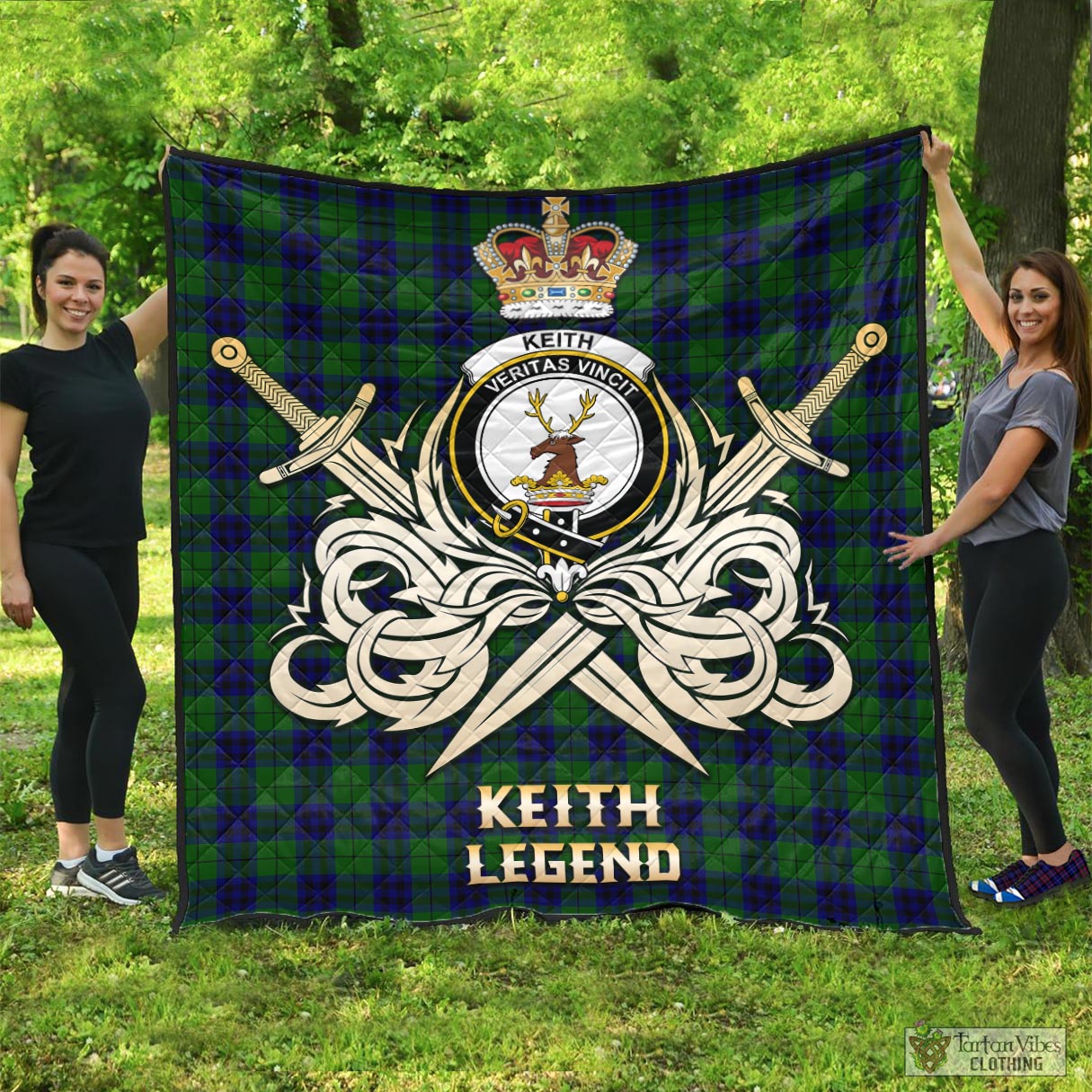 Tartan Vibes Clothing Keith Modern Tartan Quilt with Clan Crest and the Golden Sword of Courageous Legacy