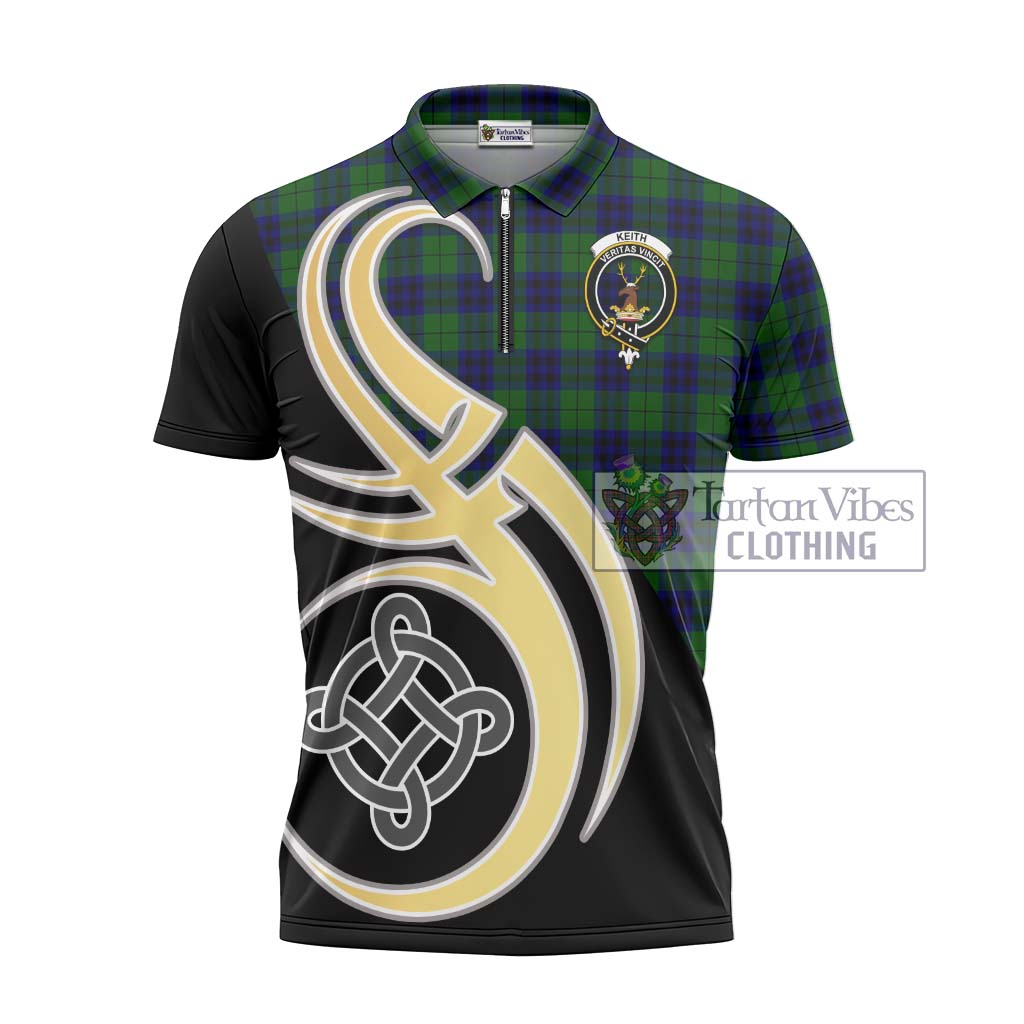 Tartan Vibes Clothing Keith Modern Tartan Zipper Polo Shirt with Family Crest and Celtic Symbol Style