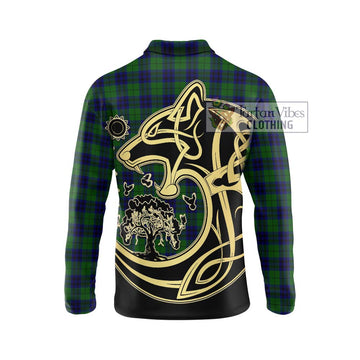 Keith Modern Tartan Long Sleeve Polo Shirt with Family Crest Celtic Wolf Style