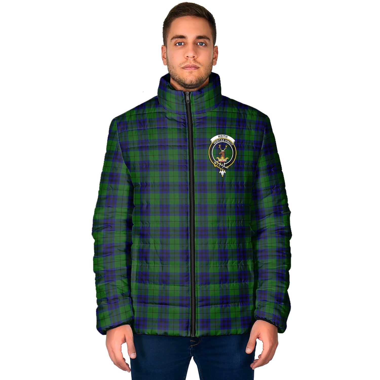 Keith Modern Tartan Padded Jacket with Family Crest - Tartan Vibes Clothing